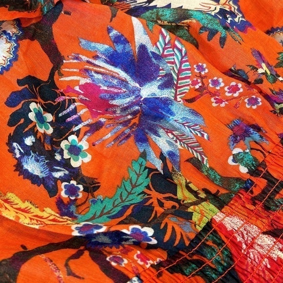 Chelsea&Theodore Peasant Maxi Dress Voile Red Multi Adjustable Neckline 3X Boho - Picture 12 of 16